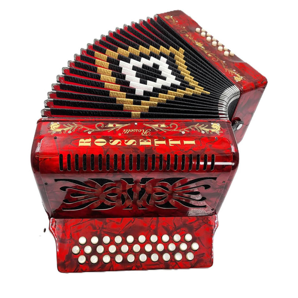 Rossetti 3112-GCF-RD 3 Row 31 Treble, 12 Bass Diatonic Button Accordion in Red - G, C, F Tuning