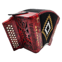 Rossetti 3112-GCF-RD 3 Row 31 Treble, 12 Bass Diatonic Button Accordion in Red - G, C, F Tuning