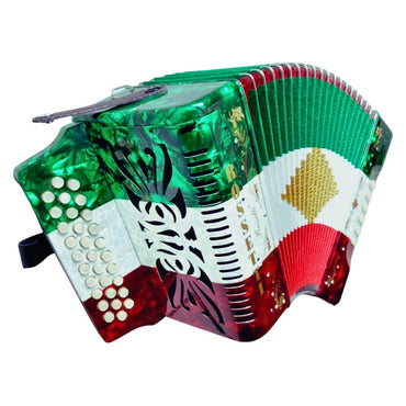 Rossetti 3112-GCF-RWG 3 Row 31 Treble, 12 Bass Diatonic Button Accordion in Red/White/Green - G, C, F Tuning