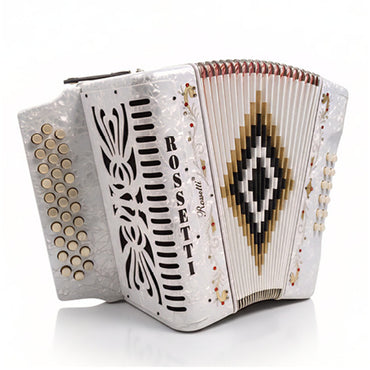 Rossetti 3112-GCF-WH 3 Row 31 Treble, 12 Bass Diatonic Button Accordion in White - G, C, F Tuning