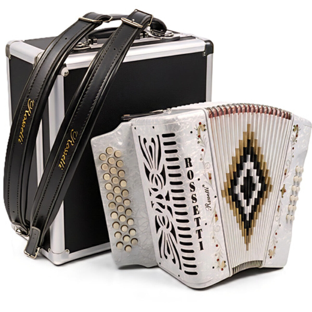 Rossetti 3112-GCF-WH 3 Row 31 Treble, 12 Bass Diatonic Button Accordion in White - G, C, F Tuning