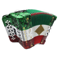 Rossetti 3412-GCF-RWG 3 Row, 3-Switch, 34 Treble, 12 Bass Diatonic Button Accordion in Red/White/Green - G,C,F Tuning