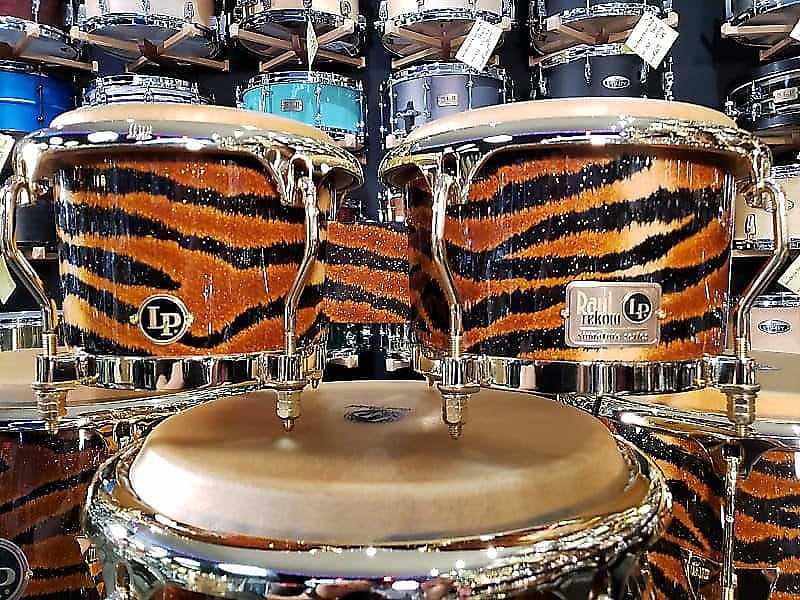 LP Latin Percussion Raul Rekow Signature Tiger Print Bongo Pair Set with Gold Hardware *IN STOCK*