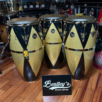 *Bentley's Exclusive* LP Latin Percussion Fiberglass Patato Quinto/Conga/Tumba Trio Set in Black & Gold Diamond Sparkle w/ Gold Hardware