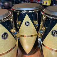 *Bentley's Exclusive* LP Latin Percussion Fiberglass Patato Quinto/Conga/Tumba Trio Set in Black & Gold Diamond Sparkle w/ Gold Hardware