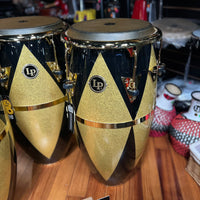 *Bentley's Exclusive* LP Latin Percussion Fiberglass Patato Quinto/Conga/Tumba Trio Set in Black & Gold Diamond Sparkle w/ Gold Hardware