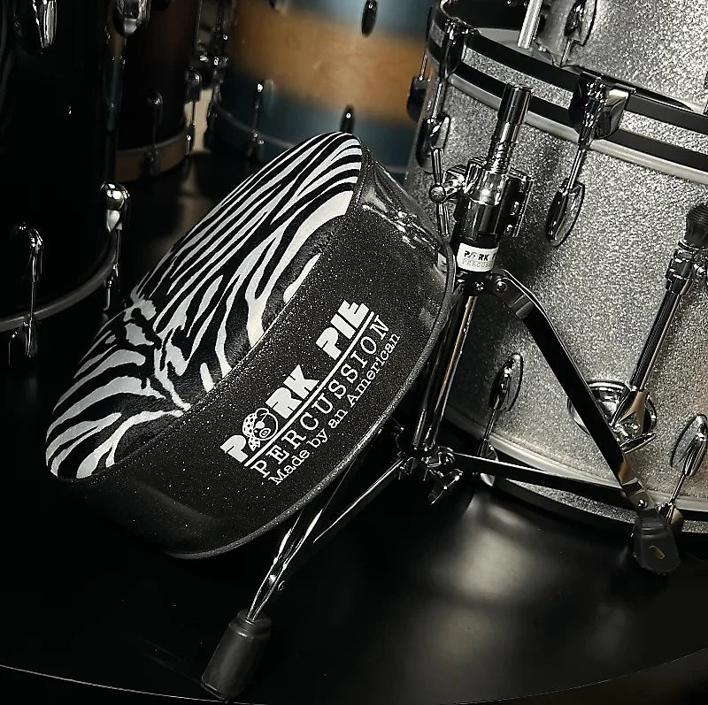 Pork Pie Round Drum Throne in Zebra Top with Charcoal Sparkle Side