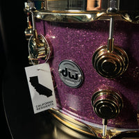 DW Collector's Series SSC Maple 7x14" Snare Drum in Bentley's Exclusive Purple Glass Glitter w/ 24K Gold Hardware