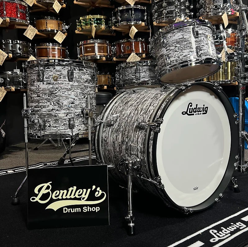 *NEW* Limited Edition Ludwig Classic Maple Downbeat 12/14/20" Drum Set Kit w/ Matching 14" Snare in White Abalone