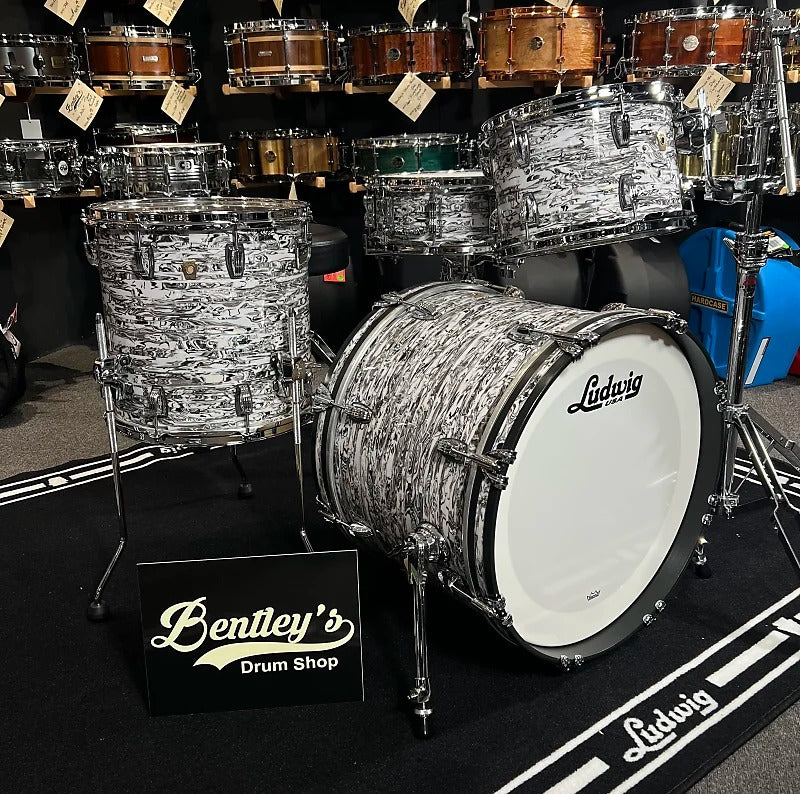 *NEW* Limited Edition Ludwig Classic Maple Downbeat 12/14/20" Drum Set Kit w/ Matching 14" Snare in White Abalone