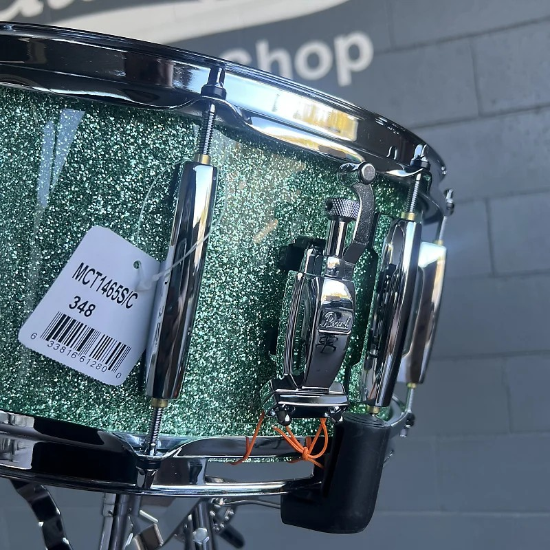 Pearl MCT1465S/C348 Masters Maple Complete 6.5x14" Snare Drum in #308 Absinthe Sparkle Lacquer