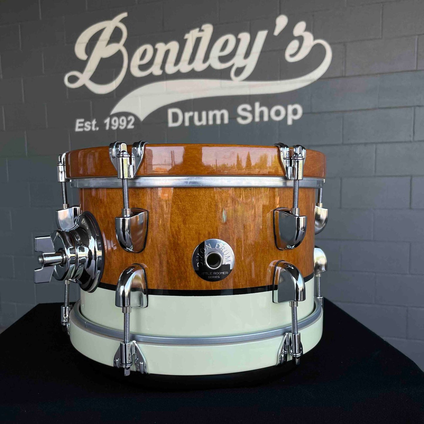 ~NEW~ Dixon Little Roomer Select 6x10 Rack Tom in Natural Mahogany to Pearl White with Black Pinstripe