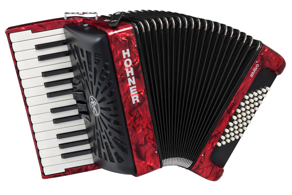 Hohner Bravo II 48 Piano Accordion w/ Gig Bag & Straps in Pearl Red BR48RED