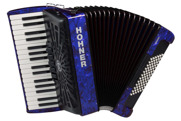 Hohner Bravo III 72 Piano Accordion w/ Gig Bag & Straps in Pearl Dark Blue BR72BLUE