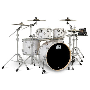 DWe Electronic Acoustic Drum Set Kit 10/12/16/22" with 14" Matching Snare & Cymbal Pack in White Marine Pearl