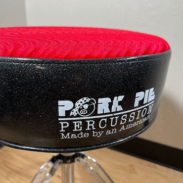 Pork Pie Round Drum Throne in Red Velvet Swirl Top with Black Sparkle Side