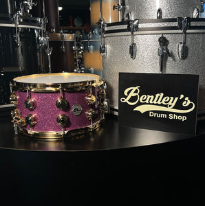 DW Collector's Series SSC Maple 7x14" Snare Drum in Bentley's Exclusive Purple Glass Glitter w/ 24K Gold Hardware