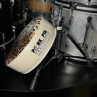 Pork Pie Round Drum Throne in Leopard Velvet Top with White Sparkle Side