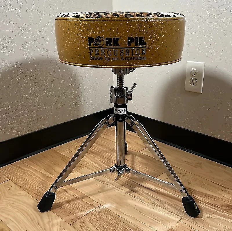 Pork Pie Round Drum Throne in Leopard Velvet Top with Gold Sparkle Side *IN STOCK*