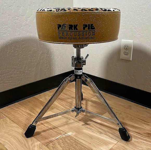 Pork Pie Round Drum Throne in Leopard Top with Gold Sparkle Side