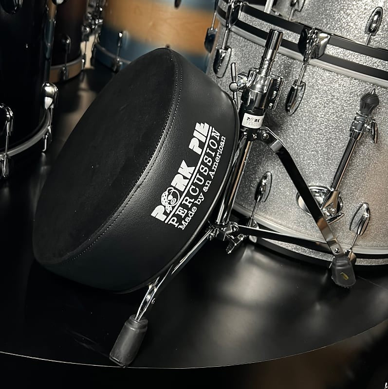 Pork Pie Round Drum Throne in Black Velvet Top with Black Side *IN STOCK*