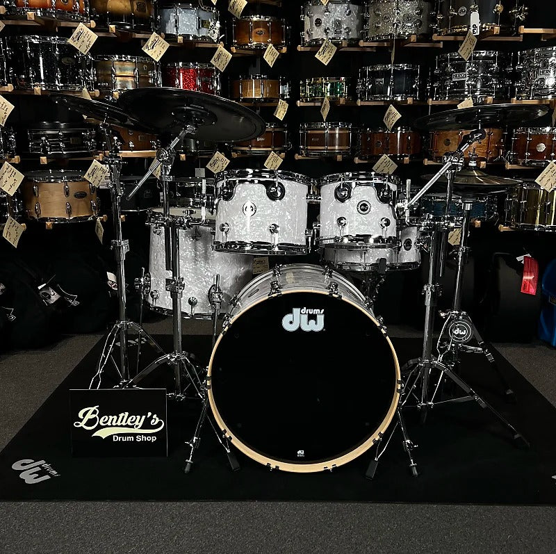 DWe Electronic Acoustic Drum Set Kit 10/12/16/22" with 14" Matching Snare, Hardware Pack, & Cymbal Pack in White Marine Pearl