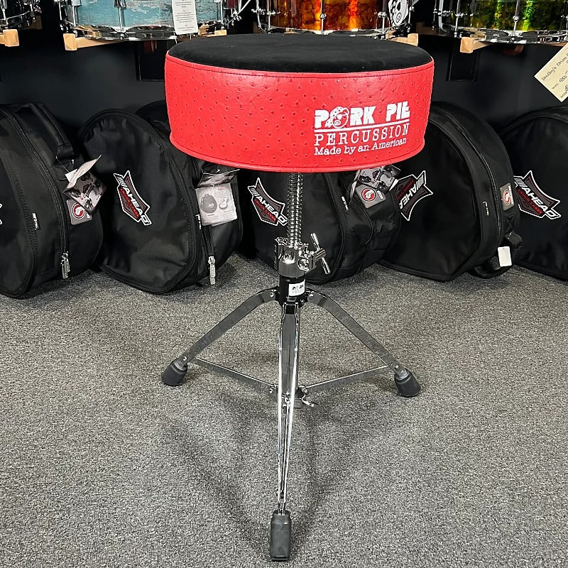 Pork Pie Round Drum Throne in Black Velvet Top w/ Red Ostrich Side *IN STOCK*