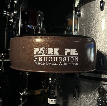 Pork Pie Round Drum Throne in Black Velvet Crush Top with Rootbeer Sparkle Side