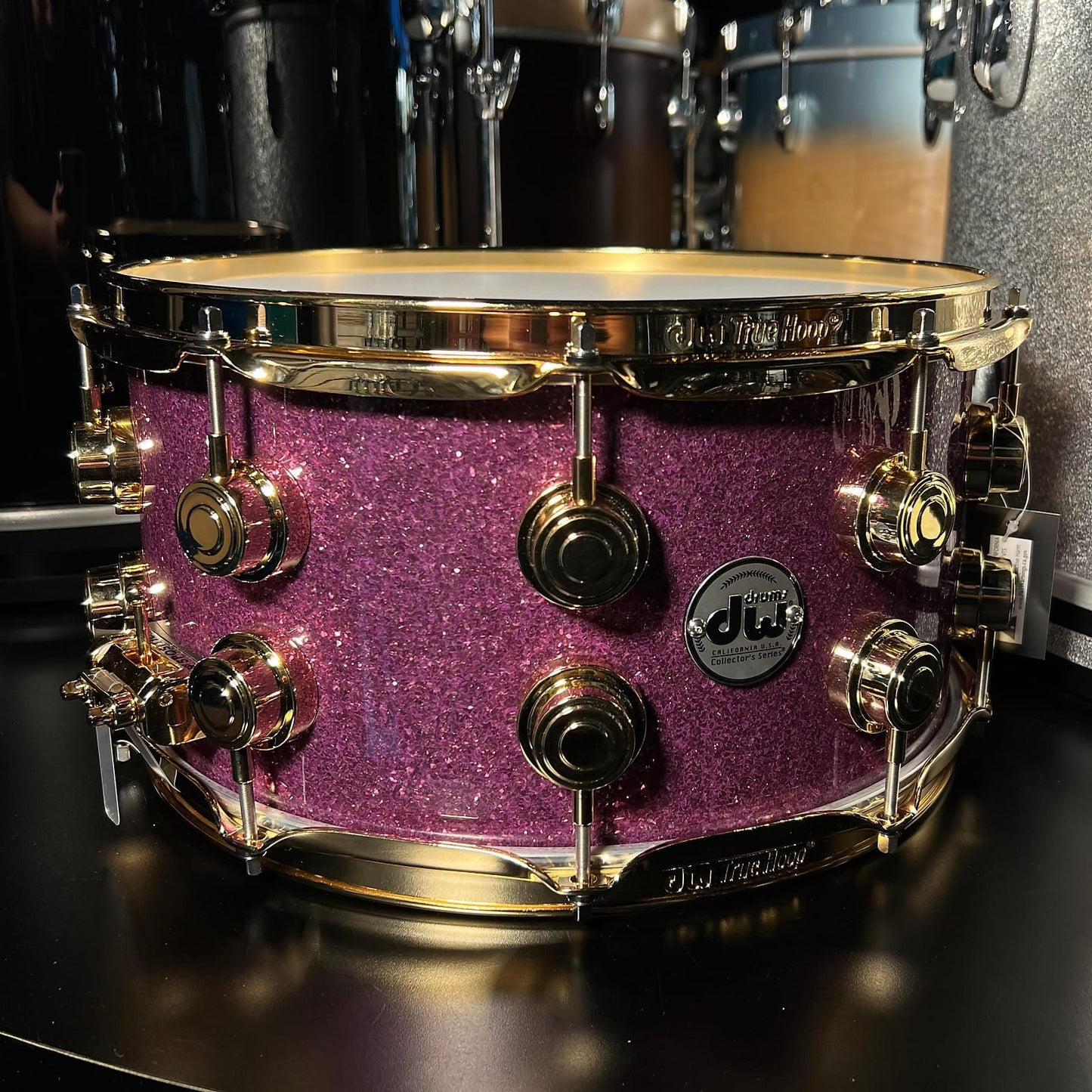 DW Collector's Series SSC Maple 7x14" Snare Drum in Bentley's Exclusive Purple Glass Glitter w/ 24K Gold Hardware