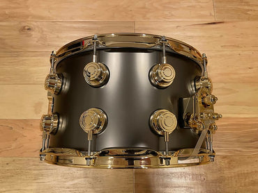 DW 8x14" Satin Black Nickel over 1mm Brass Snare Drum w/ Gold Hardware