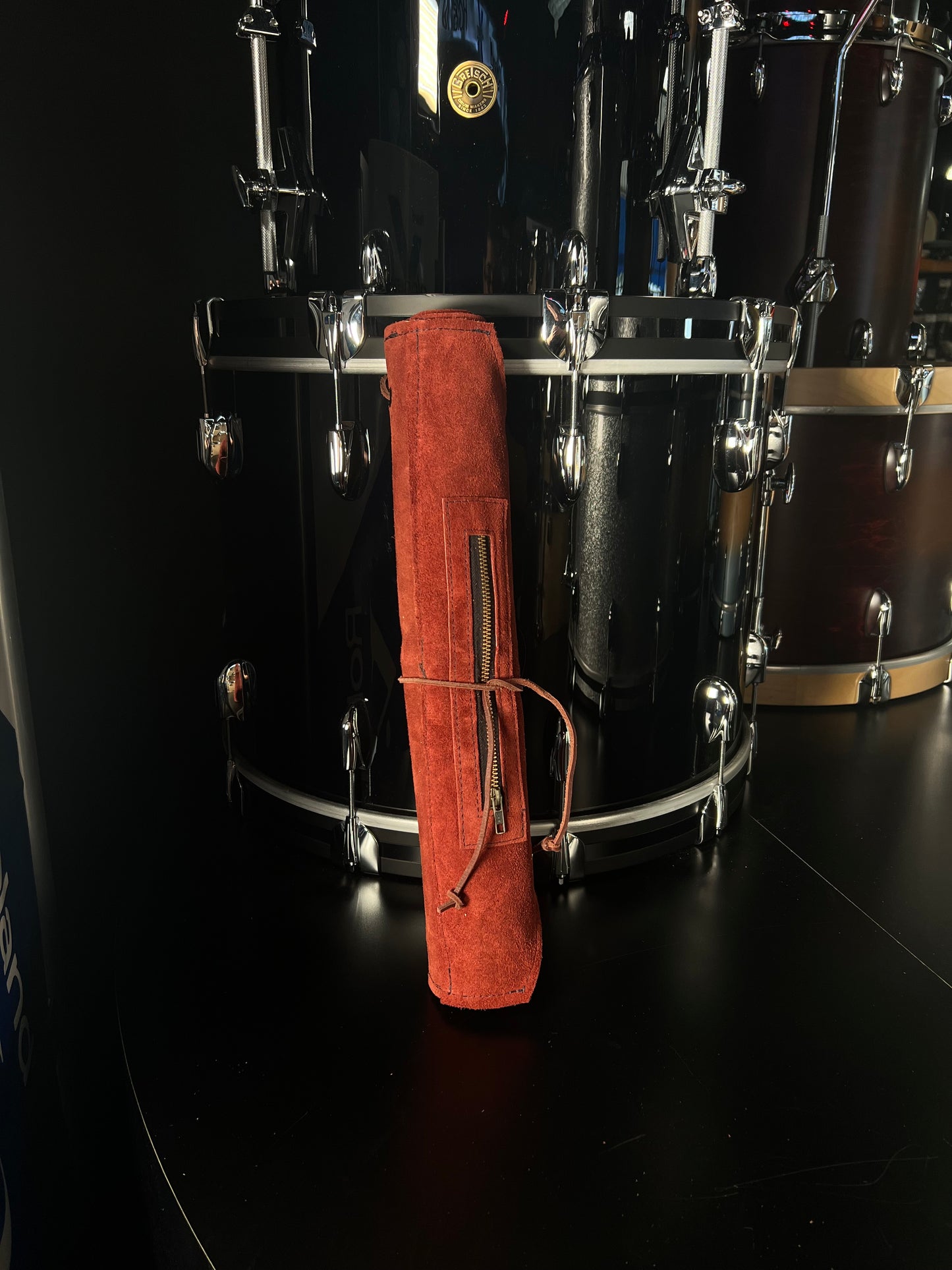 Grand sac à baguettes en cuir fait main de Bentley's Drum Shop en bordeaux