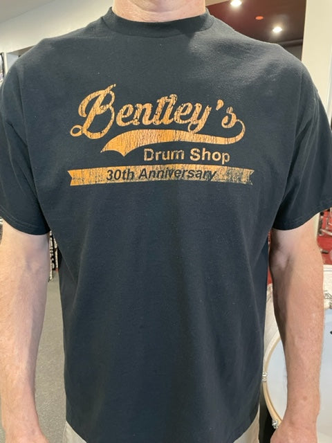 Bentley's Drum Shop 30th Anniversary Orange Distressed Logo T-Shirt - Small