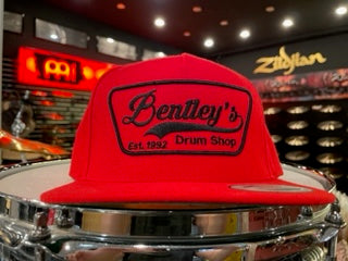 Bentley's Drum Shop Clothback Snapback Hat in Red w/ Black Logo