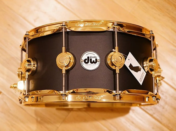 DW 6.5x14" Satin Black Nickel over 1mm Brass Snare Drum w/ Gold Hardware