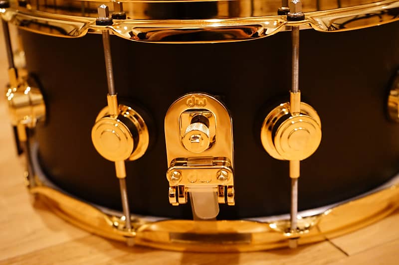 DW 6.5x14" Satin Black Nickel over 1mm Brass Snare Drum w/ Gold Hardware