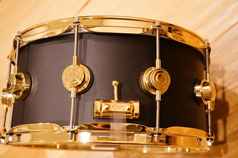 DW 6.5x14" Satin Black Nickel over 1mm Brass Snare Drum w/ Gold Hardware