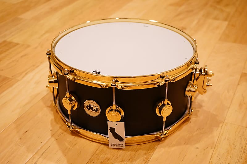 DW 6.5x14" Satin Black Nickel over 1mm Brass Snare Drum w/ Gold Hardware