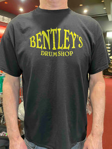 Bentley's Drum Shop Yellow Font Short Sleeve T-Shirt