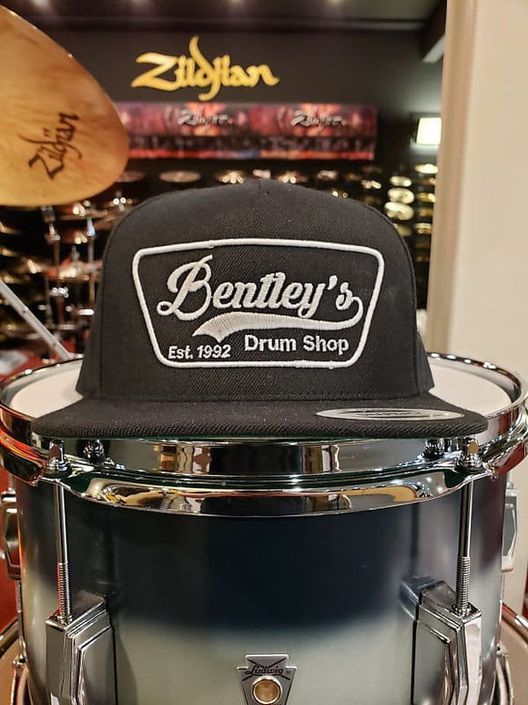 Bentley's Drum Shop Clothback Snapback Hat in Black w/ White Logo