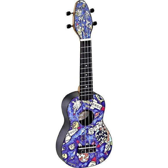 Ortega Guitars K2-SP Keiki Soprano Ukulele in Custom Spaceman Design Print (Pre-Order)