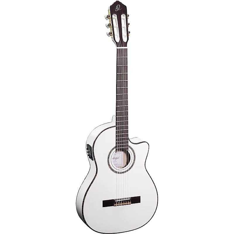 Ortega Guitars Family Series Pro A/E Slim Neck & Thin Body Guitar in Gloss White w/ Gig Bag & Video