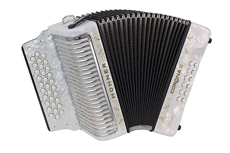 Accordéon Hohner 3523GW Corona II Classic GCF en finition blanc perle avec sac de transport et sangles