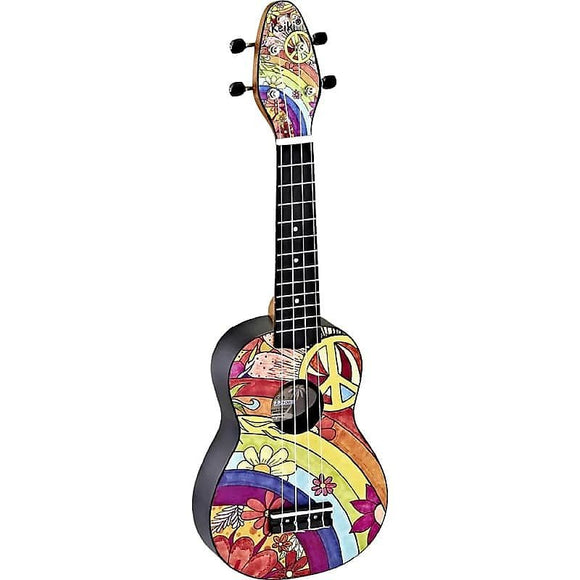 Ortega Guitars K2-68 Keiki Soprano Ukulele in Custom Peace '68 Design Print