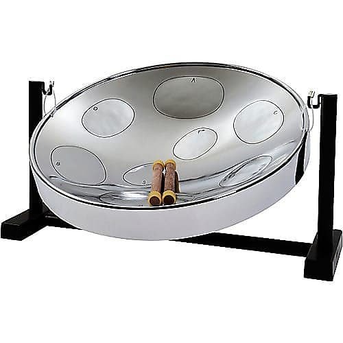 Panyard W1093 Jumbie Jam Educator Chrome Steel Drum Pan 4-Pack w/ Metal Tube Table Stand