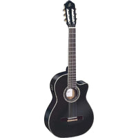 Guitare à cordes en nylon Ortega Guitars Family Series Pro A/E en noir satiné avec housse de transport et lien vidéo