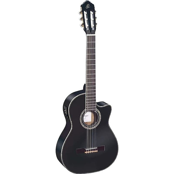 Ortega Guitars Family Series Pro A/E Nylon String Guitar in Satin Black w/ Gig Bag & Video Link
