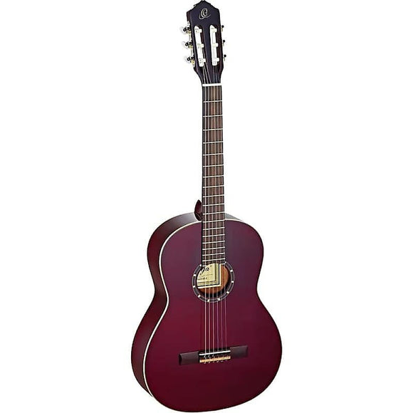 Ortega Guitars R131SN-WR Family Series Pro Slim Neck Nylon String Acoustic Guitar in Wine Red w/ Gig Bag & Vid