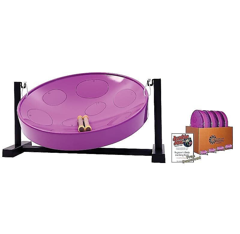 Lot de 4 poêles à tambour en acier violet Panyard W1092 Jumbie Jam Educator avec support de table en tube métallique