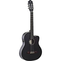 Ortega Guitars Family Series Slim Neck & Thinline Body Nylon String Guitar in Satin Black w/ Gig Bag