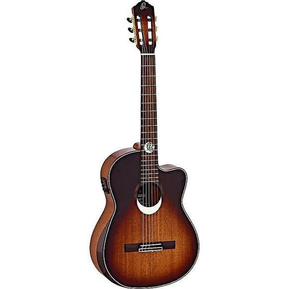 Ortega Guitars Private Room Slim Neck Nylon String A/E Guitar in Eclipse Burst w/ Built-In Armrest